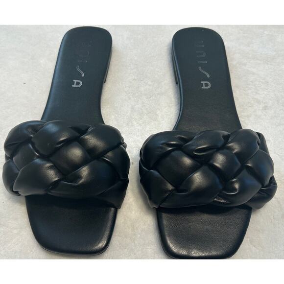 Unisa Synthia Ankle Strap Womens Black Flat Dress Sandals Flip Flops Size 8.5M - Picture 1 of 8